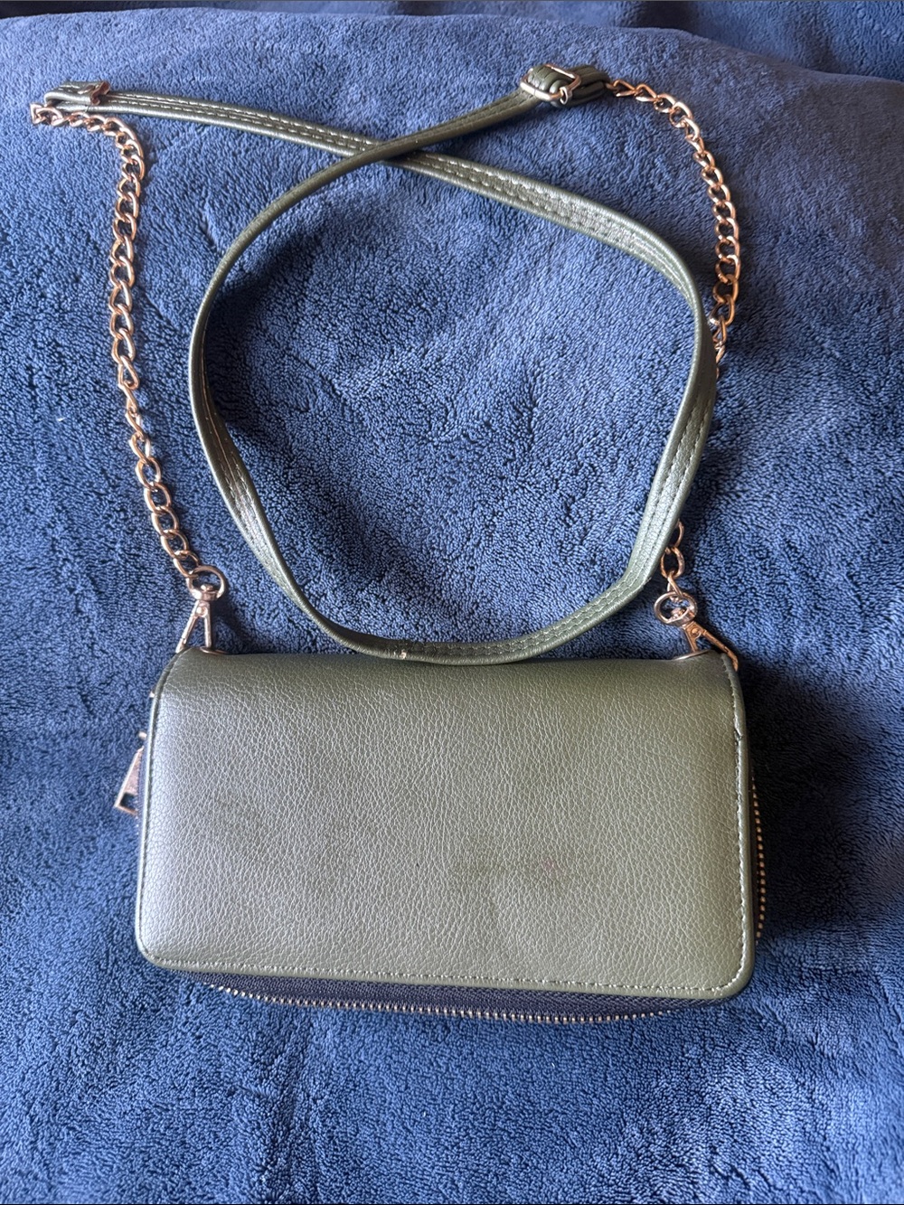 Olive Green Crossbody Wallet Bag with Gold Chain Strap